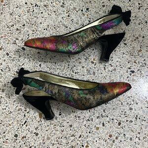 Escada vintage velvet bow back slingback heels pink purple multi 7.5 AA